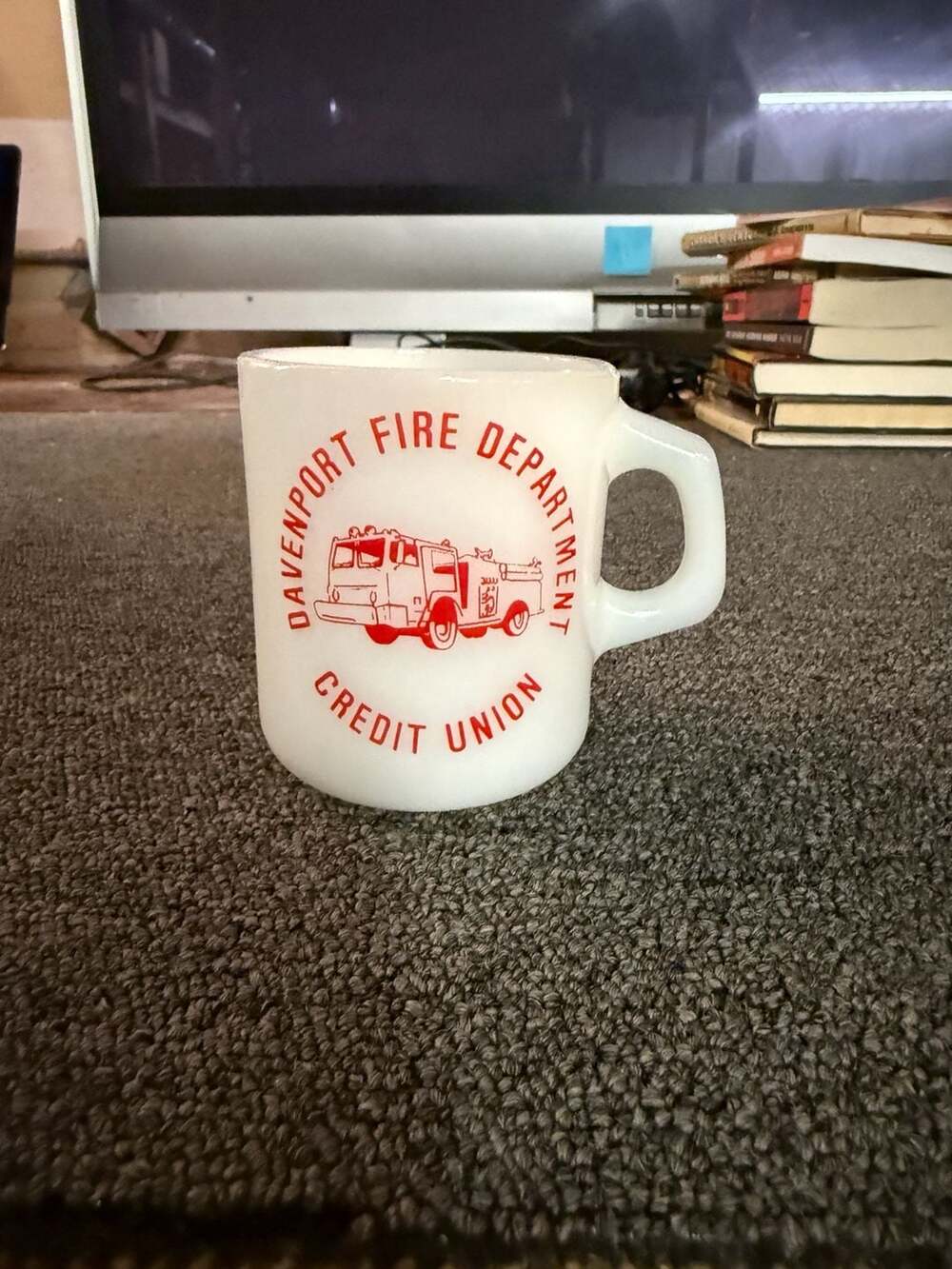 Galaxy Davenport Fire Department Credit Union Milk Glass Mug